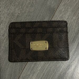 Michael Kors Textured Brown Card Holder with Gold Accent